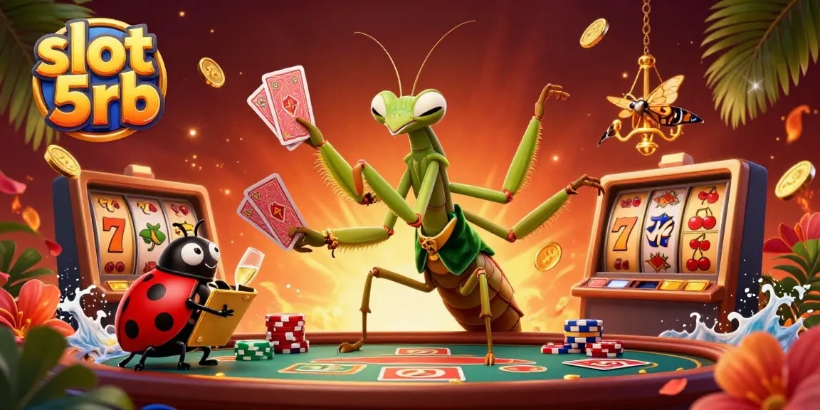Experience exhilarating slot 5rb gameplay with a dynamic casino illustration showcasing vivid characters and elements.
