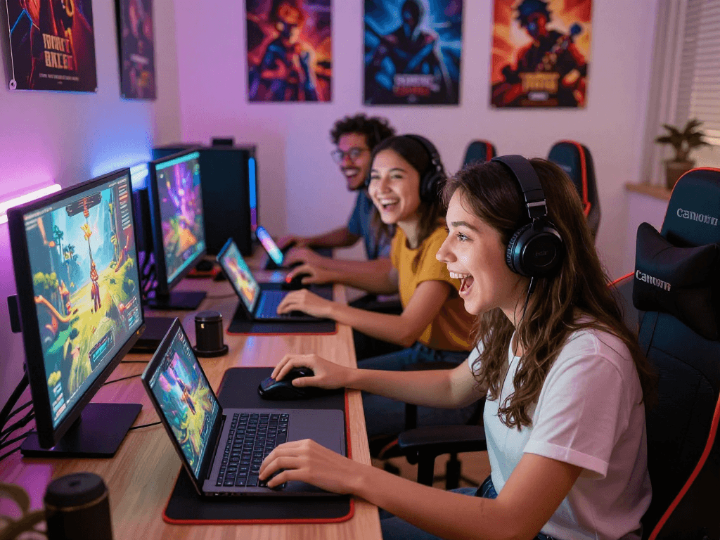 Engaged adults enjoying an immersive adult game experience in a cozy gaming room.