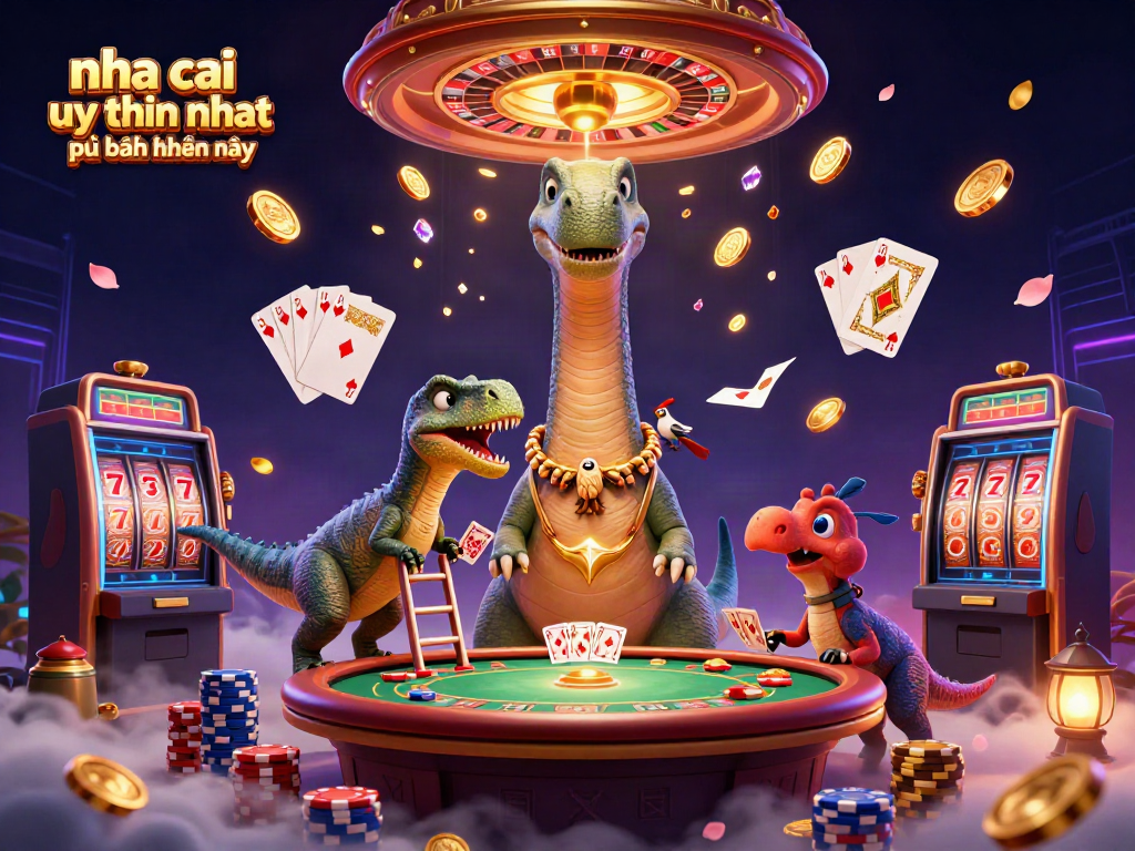 Experience the thrill of nha cai uy tin nhat phổ biến hiện nay with a whimsical casino scene featuring a giant brontosaurus.
