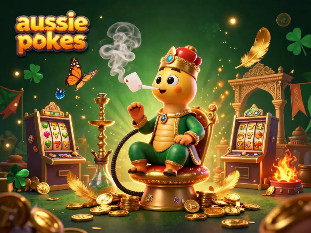 Experience the thrill of aussie online pokies with vibrant characters and dynamic slot elements in this captivating illustration.