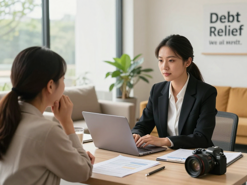 Counselor assisting clients at https://credit-consolidation.ca for debt relief solutions.