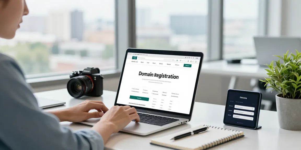 Buy .uk domain in a bright workspace showcasing a professional searching for domain names online.