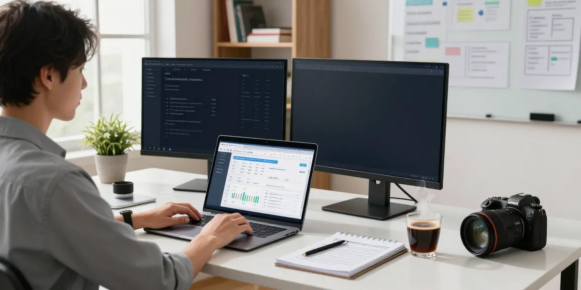 Marketer analyzing instant indexing metrics at a tech-focused home office