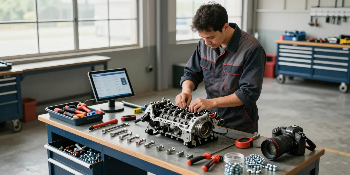 Professional mechanic using ks tools in modern workshop for automotive repairs.
